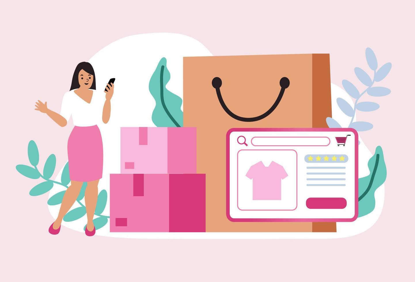 Women happy with shopping on mobile pay by credit card. Shopping online in an online store on a website or mobile application. vector concept loves shopping. Design for Sale banner, Digital marketing.