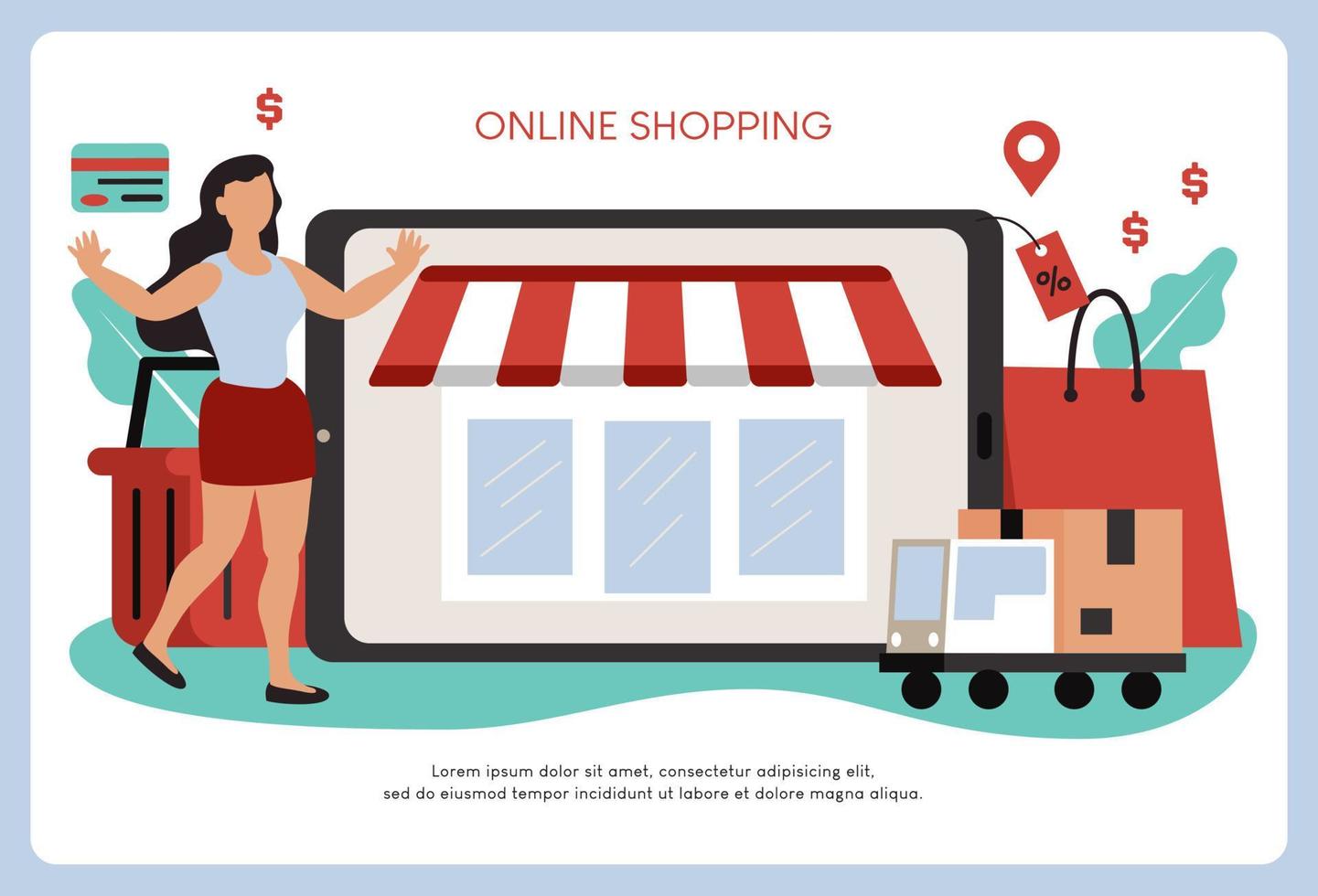 Women happy with shopping on mobile pay by credit card. Shopping online in an online store on a website or mobile application. vector concept loves shopping. Design for Sale banner, Digital marketing.