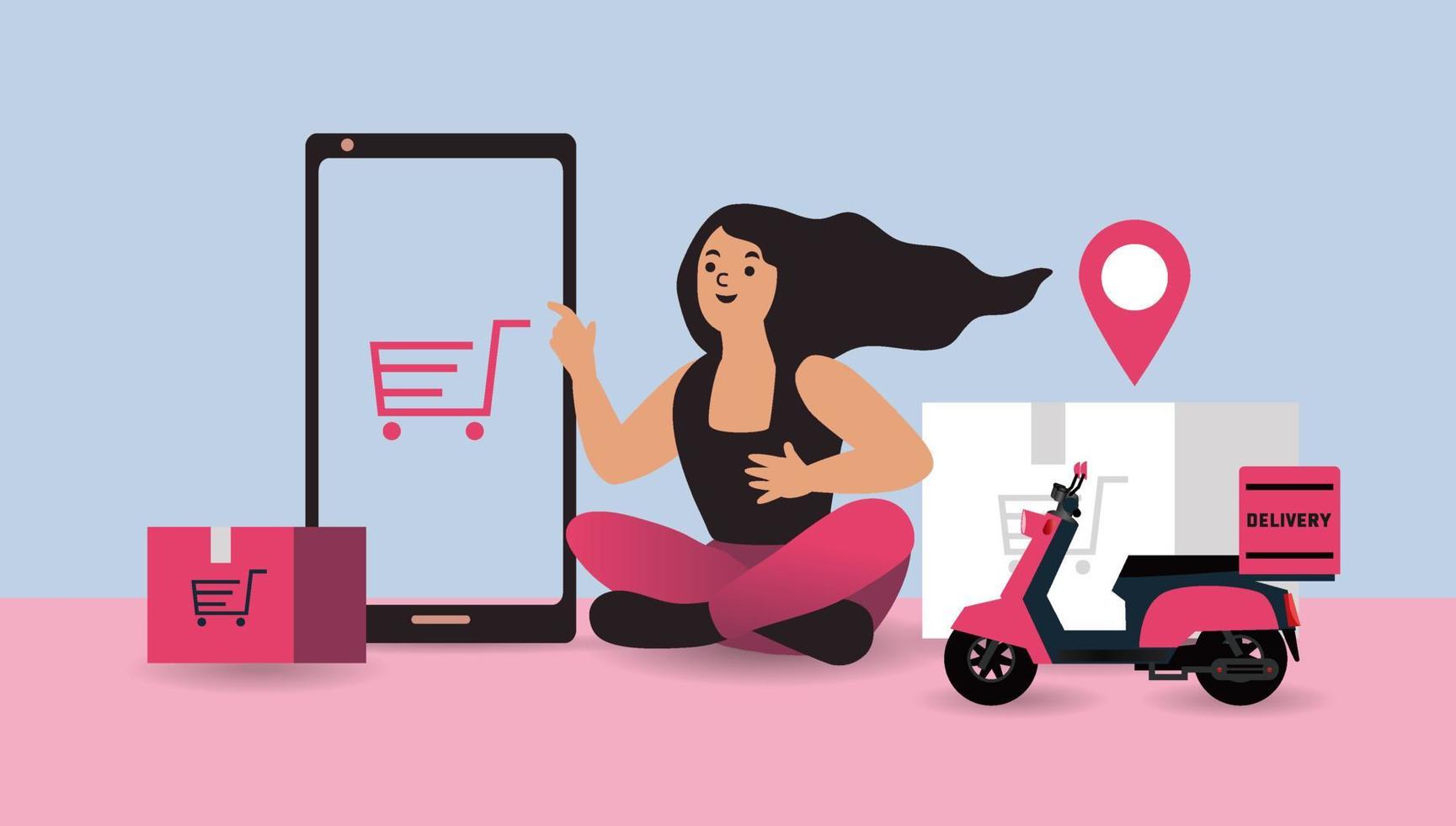 mujeres felices con compras en pago móvil con tarjeta de crédito. compras en línea en una tienda en línea en un sitio web o aplicación móvil. el concepto de vector ama ir de compras. diseño para banner de venta, marketing digital.