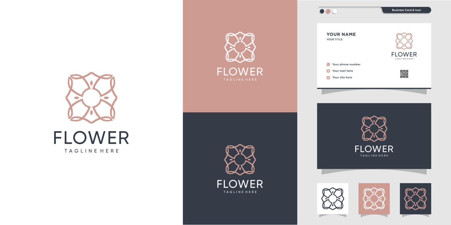 Flower logo and business card design with line art style business card, Premium Vector