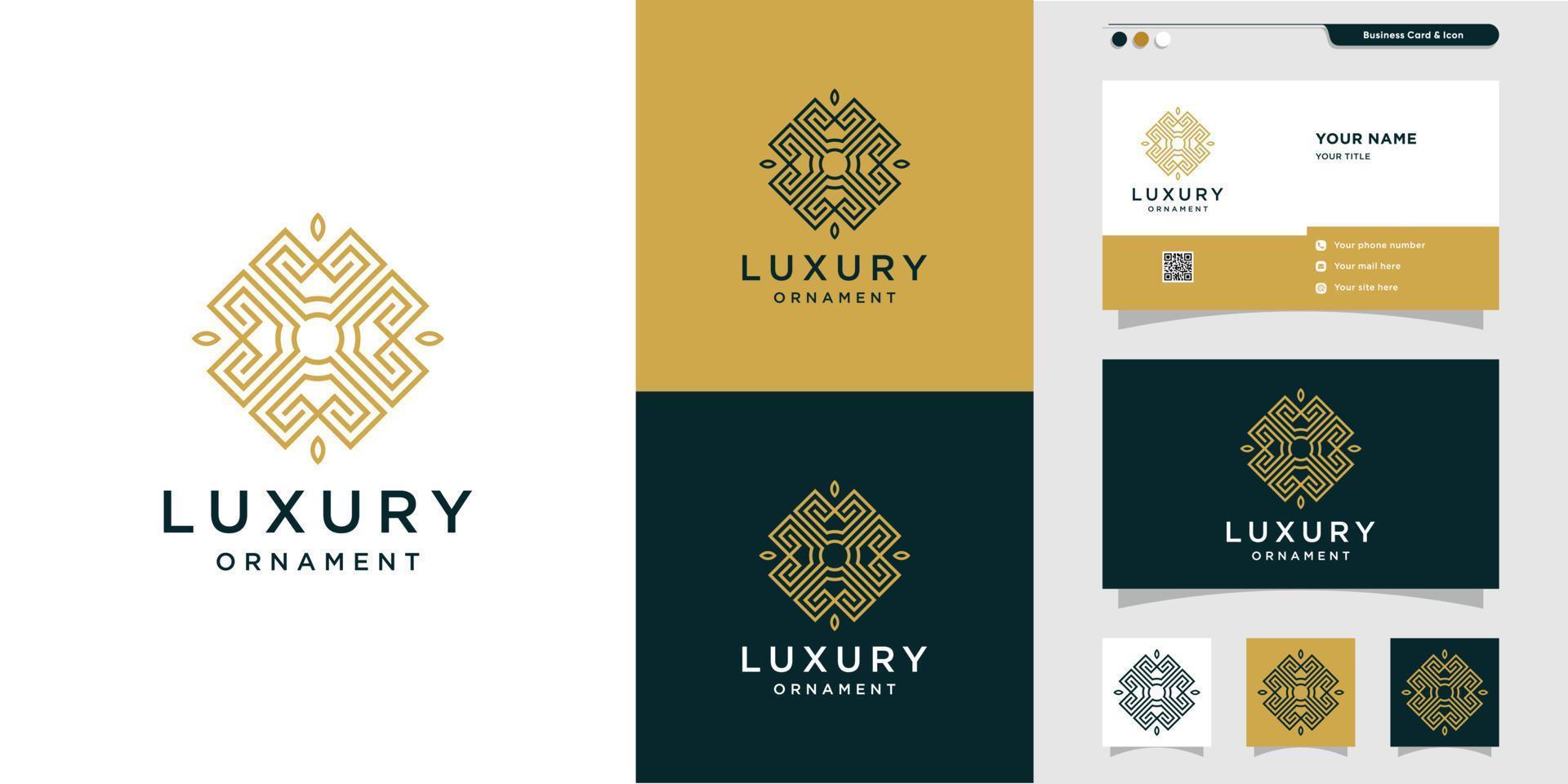 Luxury ornament logo with line art style and business card design, luxury, abstract, beauty, icon Premium Vector