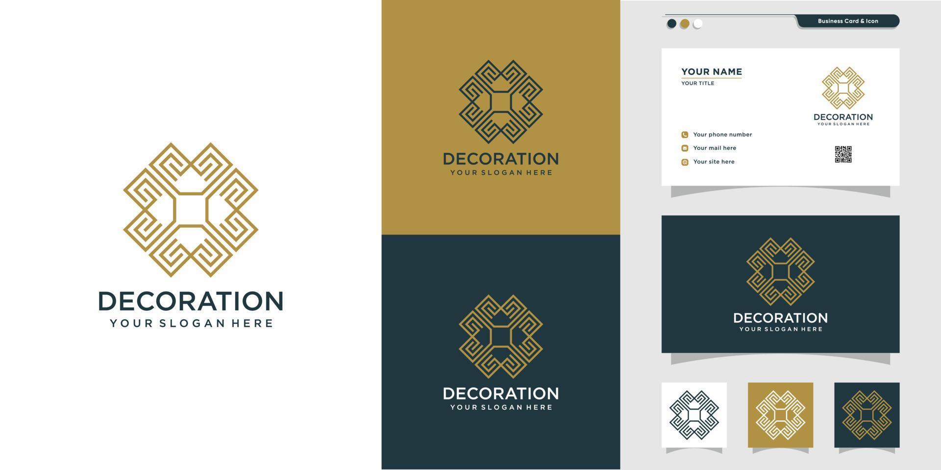 Decoration ornament logo with line art style and business card design, luxury, abstract, beauty, icon Premium Vector