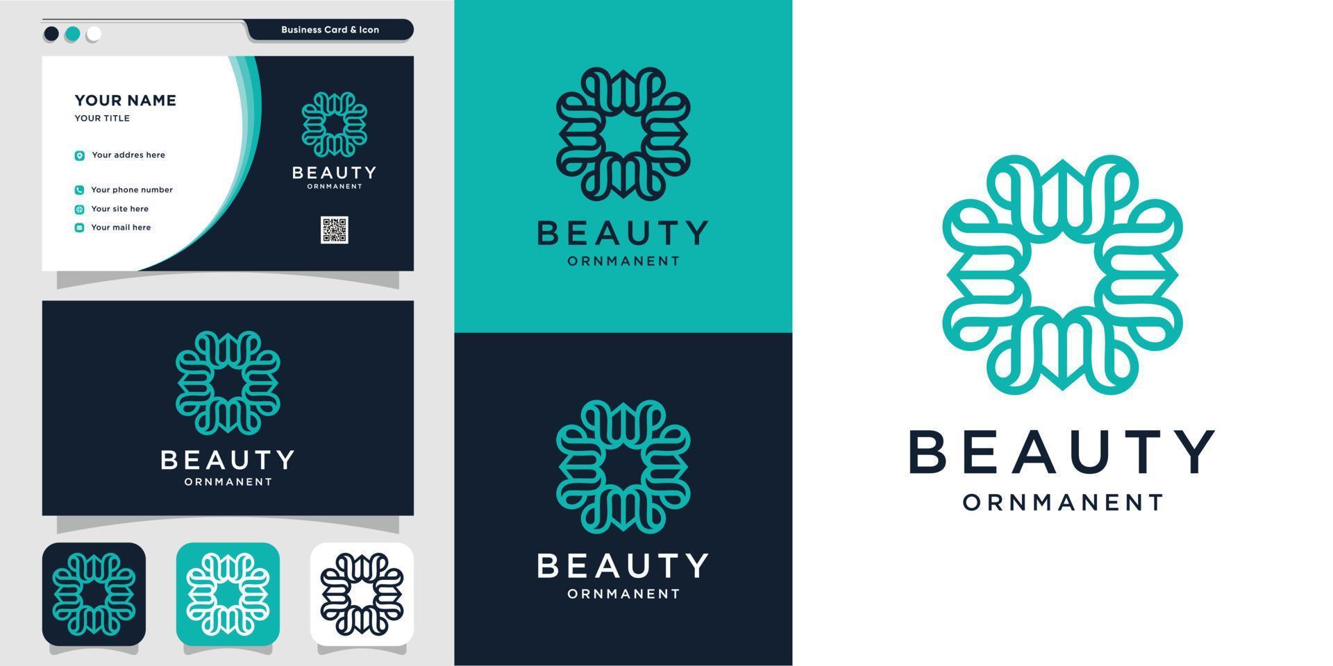 adorno de belleza con estilo de logotipo y diseño de tarjeta de visita, lujo, abstracto, belleza, icono vector premium
