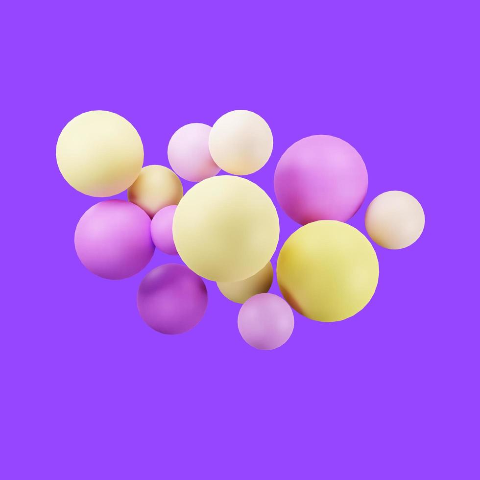 Ilustración 3d del concepto creativo abstracto con bola morada y amarilla foto