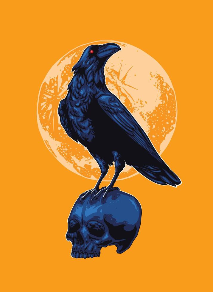 crow stepping on skull illustration vector