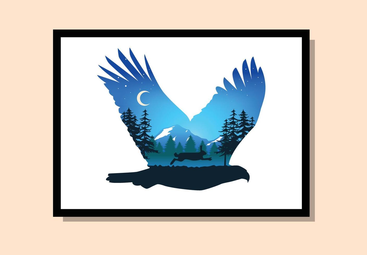 eagle and rabbit with nature illustration vector