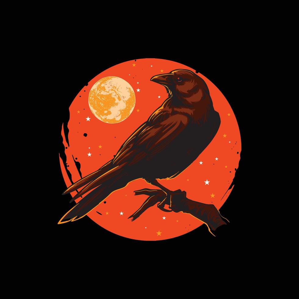 crow on halloween night illustration vector