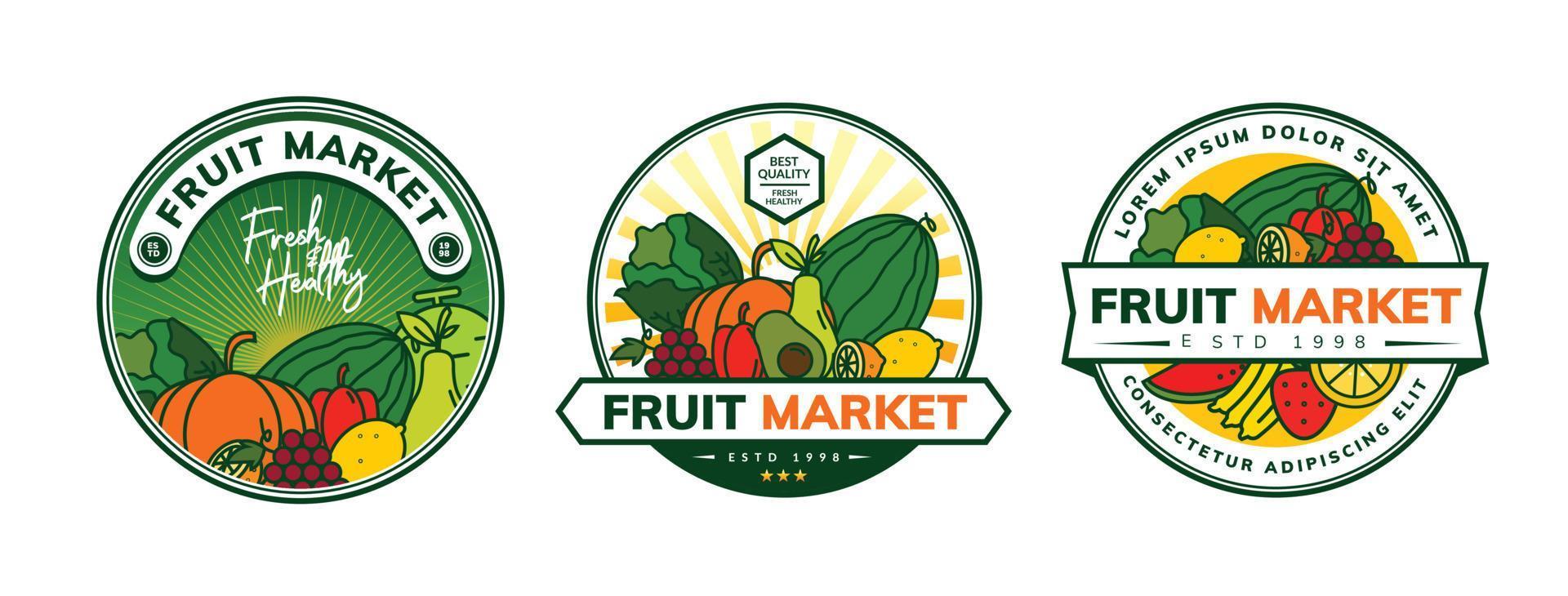 diseño de conjunto de logotipos de frutas y verduras vector