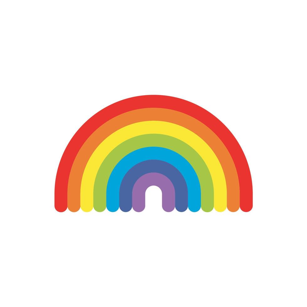 Colorful rainbow and clouds with hearts on blue background. Print, Card. Cartoon style vector