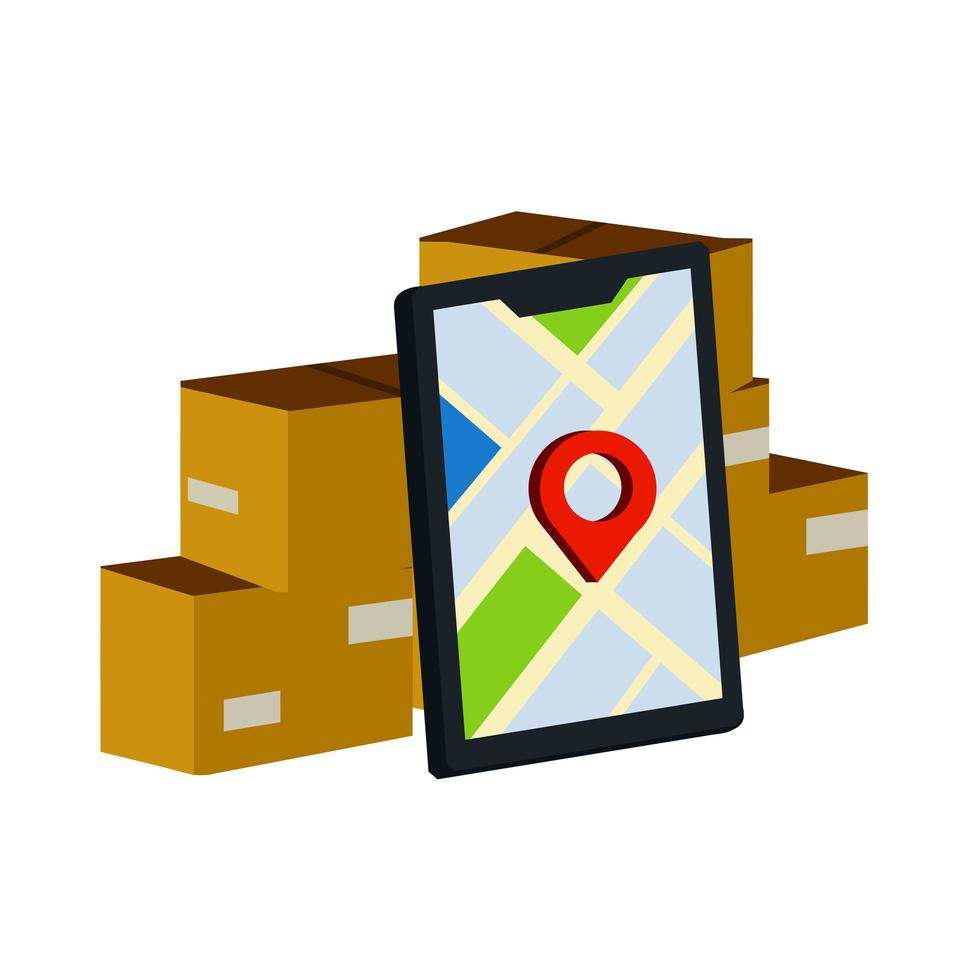 Tracking of parcel. Lots of cardboard boxes. vector