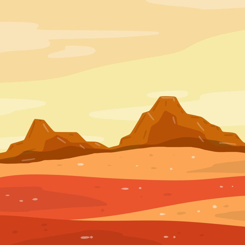 Marte. planeta rojo. paisaje marciano con desierto, montañas y polvo. vector