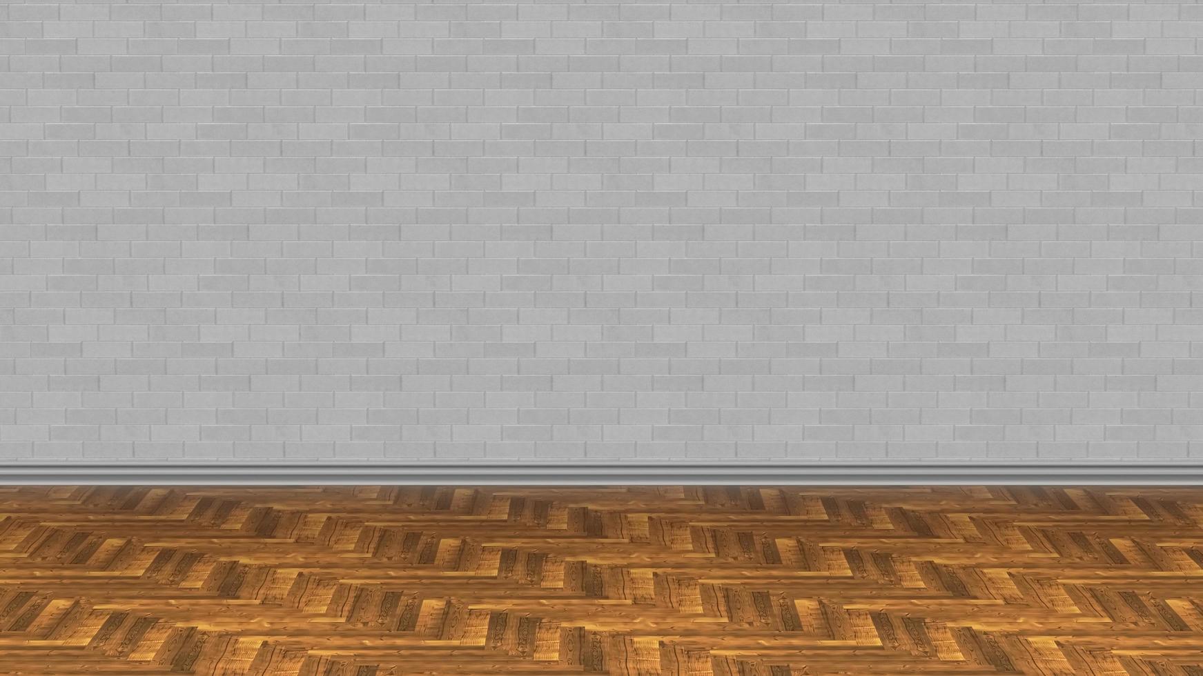 wood floor white brick wall background illustration 3d rendering photo