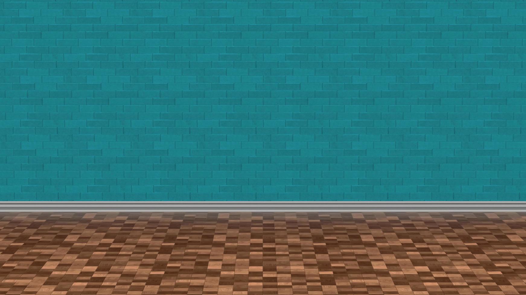 wood floor light blue brick wall background illustration 3d rendering photo