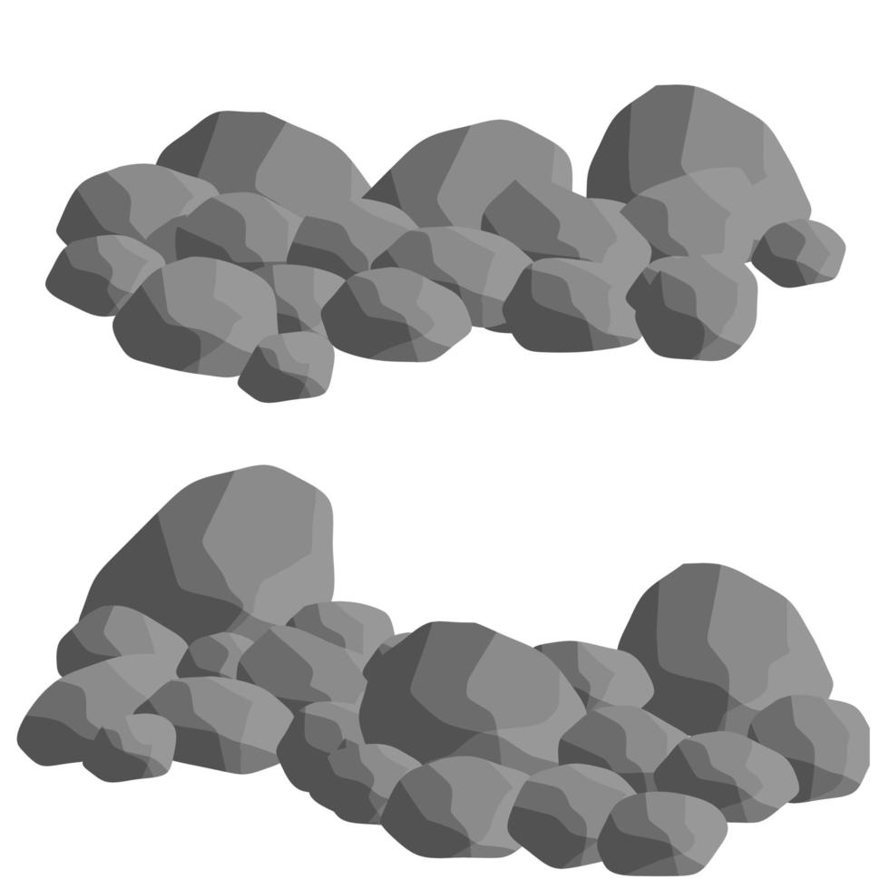 Set of gray granite stones of different shapes. Flat illustration. vector