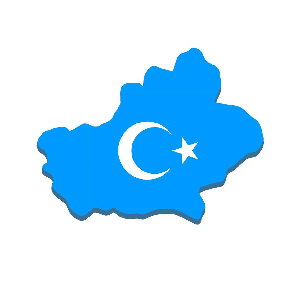 Map Of Xinjiang. National blue flag of the Uighurs. vector