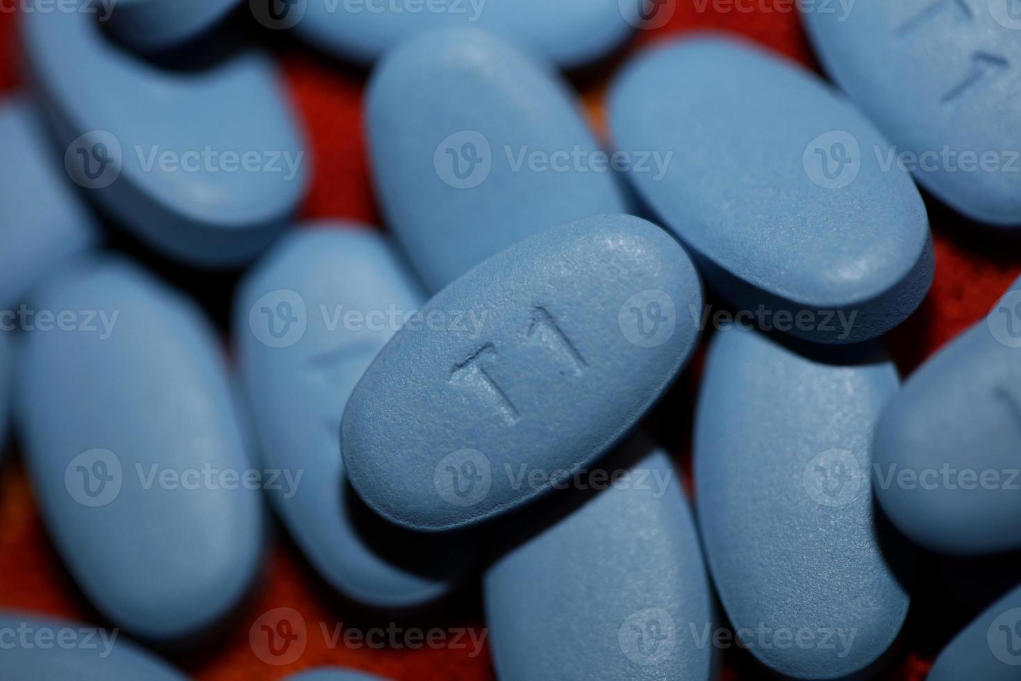 Blue medical pills close up background high quality big size print photo