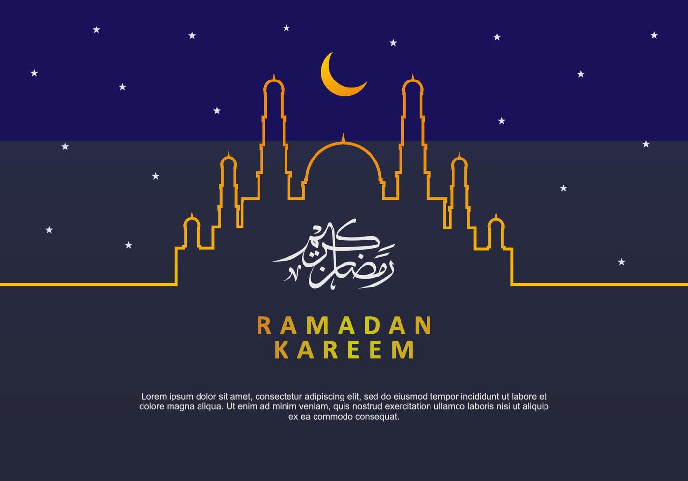 Ramadan kareem poster with one line mosque moon and arabic calligraphy vector