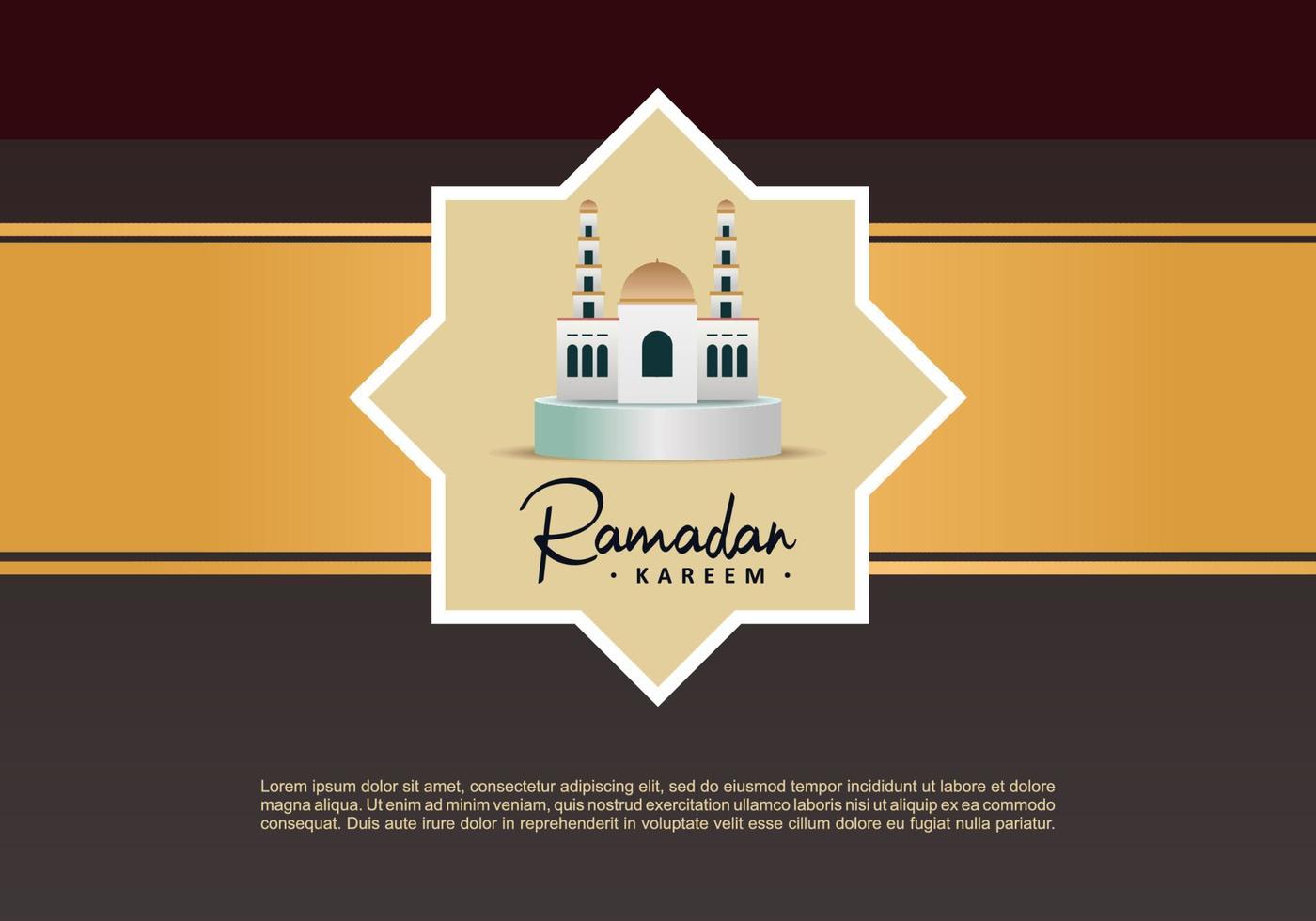 Ramadan kareem background with white mosque on yellow brown color. vector