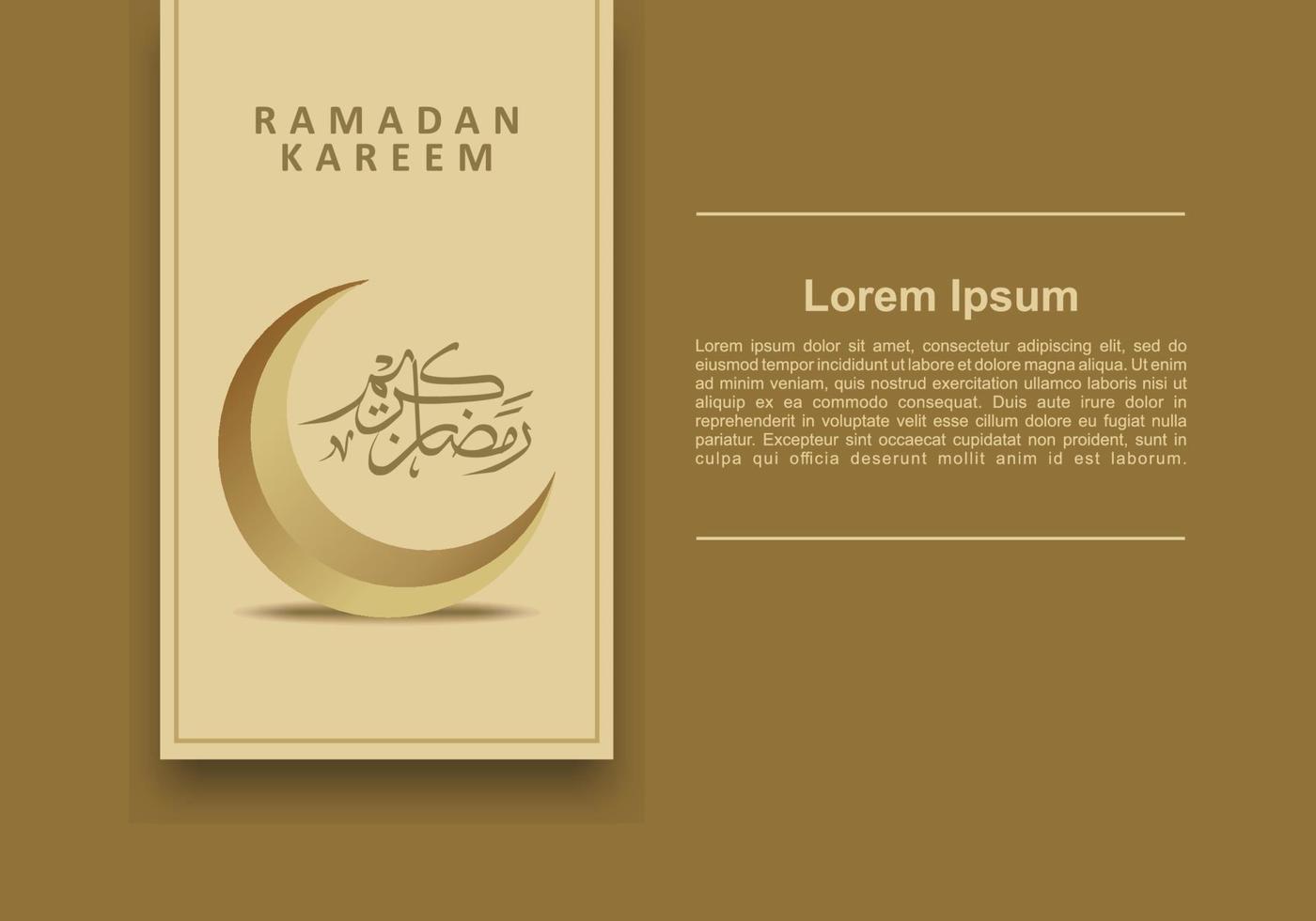 Ramadan kareem poster with moon and arabic calligraphy on beige color. vector