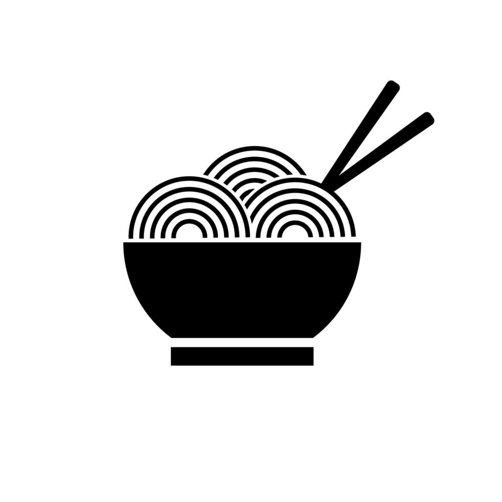 bowl of noodles and chopsticks icon vector, food theme, flat, isolated vector