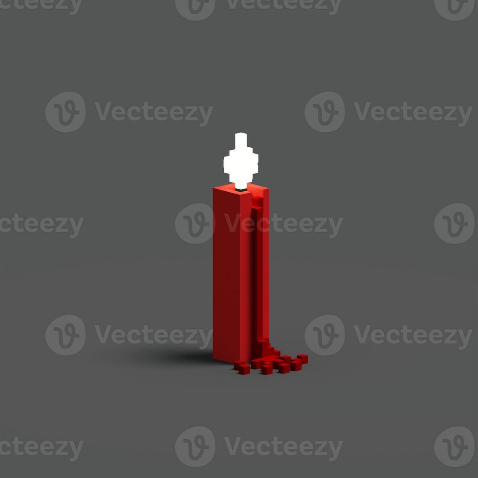 3D Voxel rendering of candlestick with red and white color scheme, and also isolated on grey background. Perfect for illustration design that using candle object photo