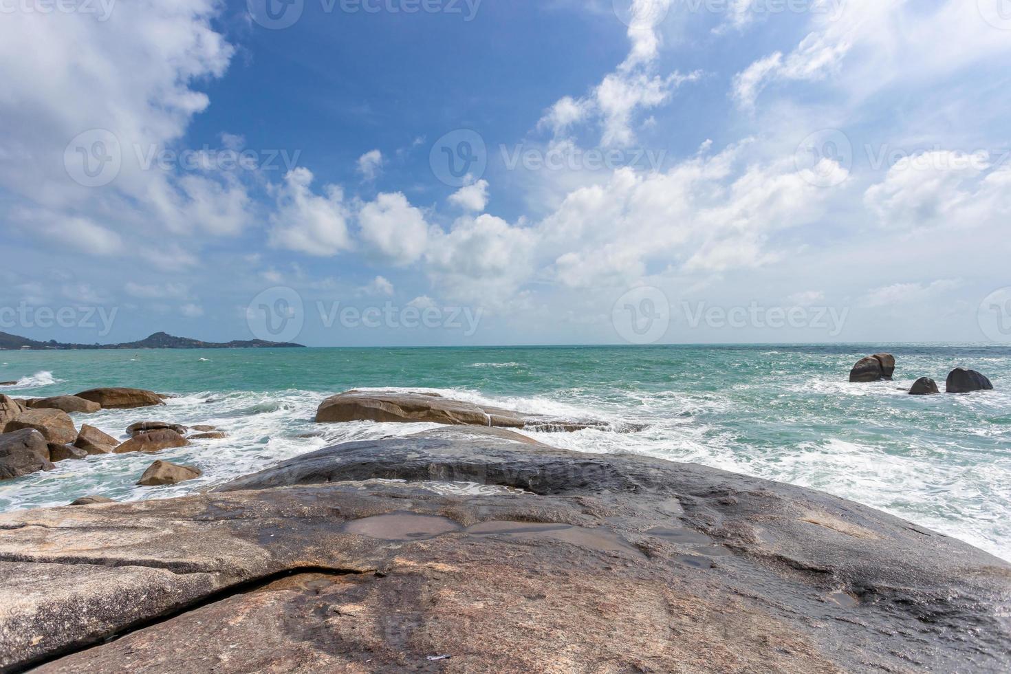 Sea view at Hin Ta Hin Yai Grandfather and Grandmother Rock on Koh Samui island, Unseen and amazing Thailand. photo