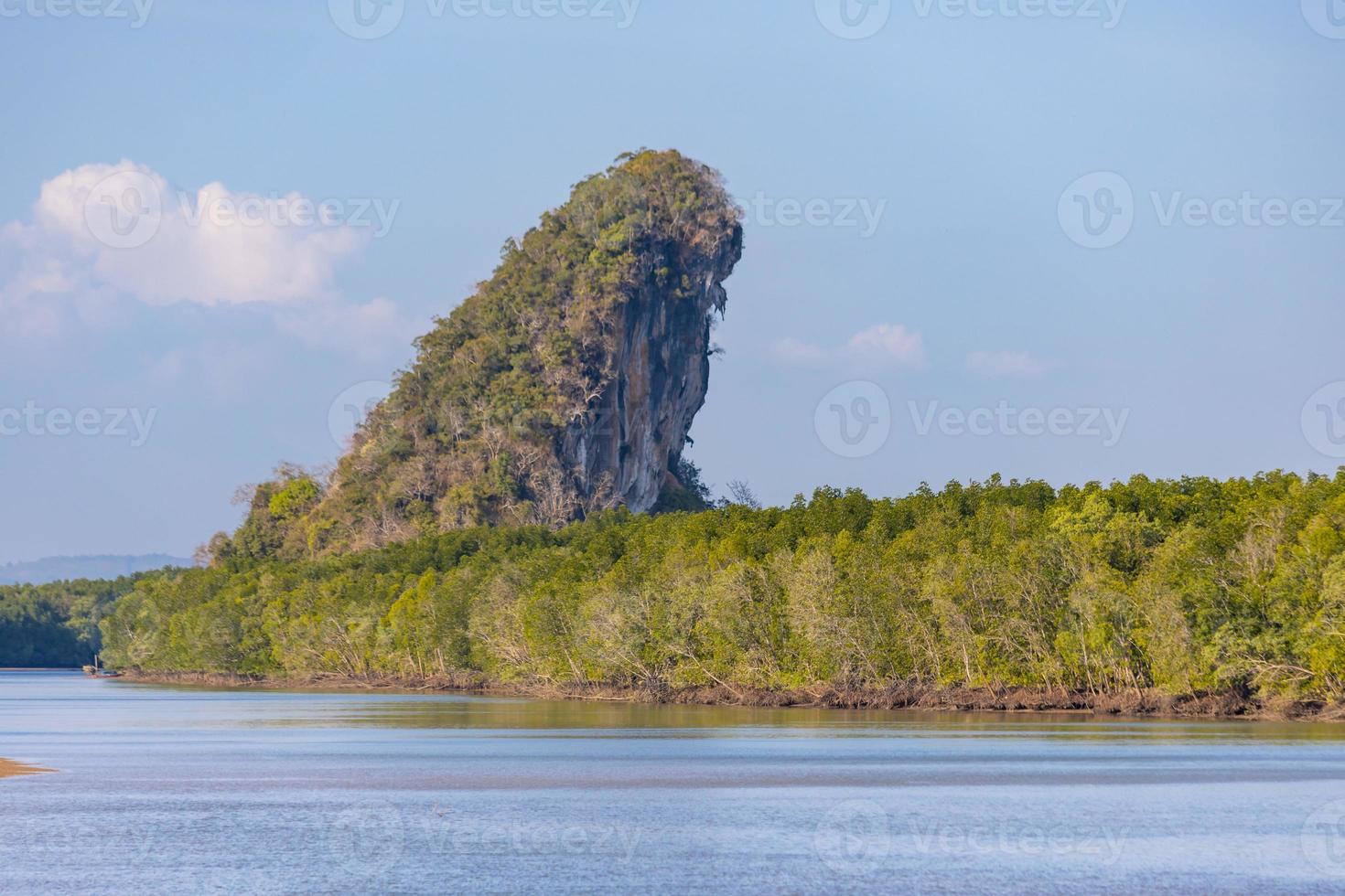 Beautiful natural view of Khao Khanab Nam mountain at Krabi River, Krabi, Thailand. photo