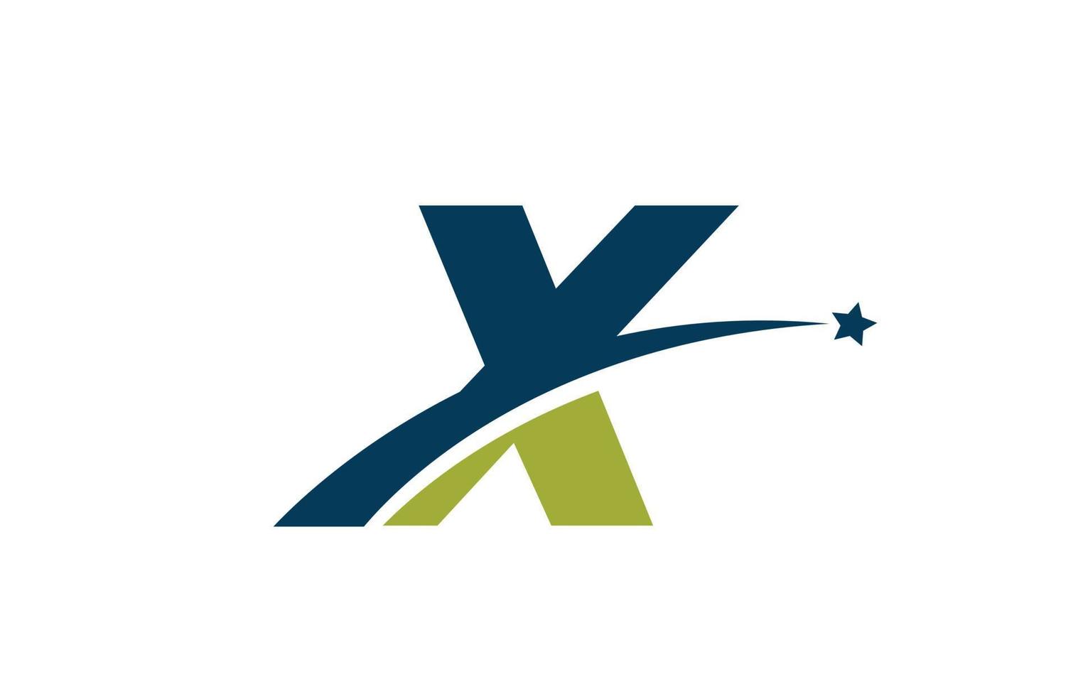 icono del logotipo de la letra del alfabeto x verde azul con estrella. diseño creativo para empresa o negocio con swoosh vector