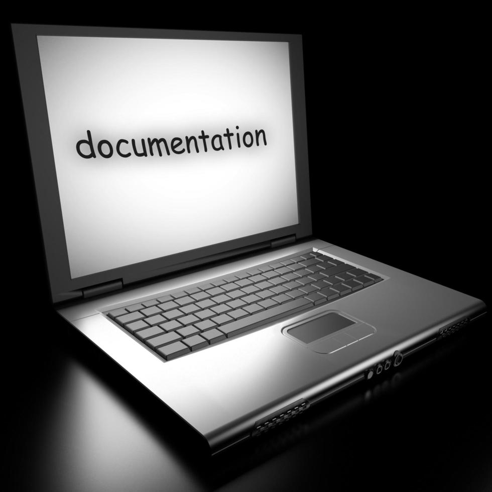 palabra de documentación en la computadora portátil foto