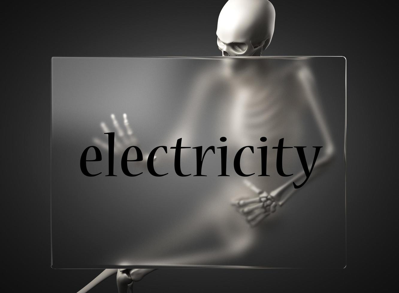 palabra de electricidad en vidrio y esqueleto foto