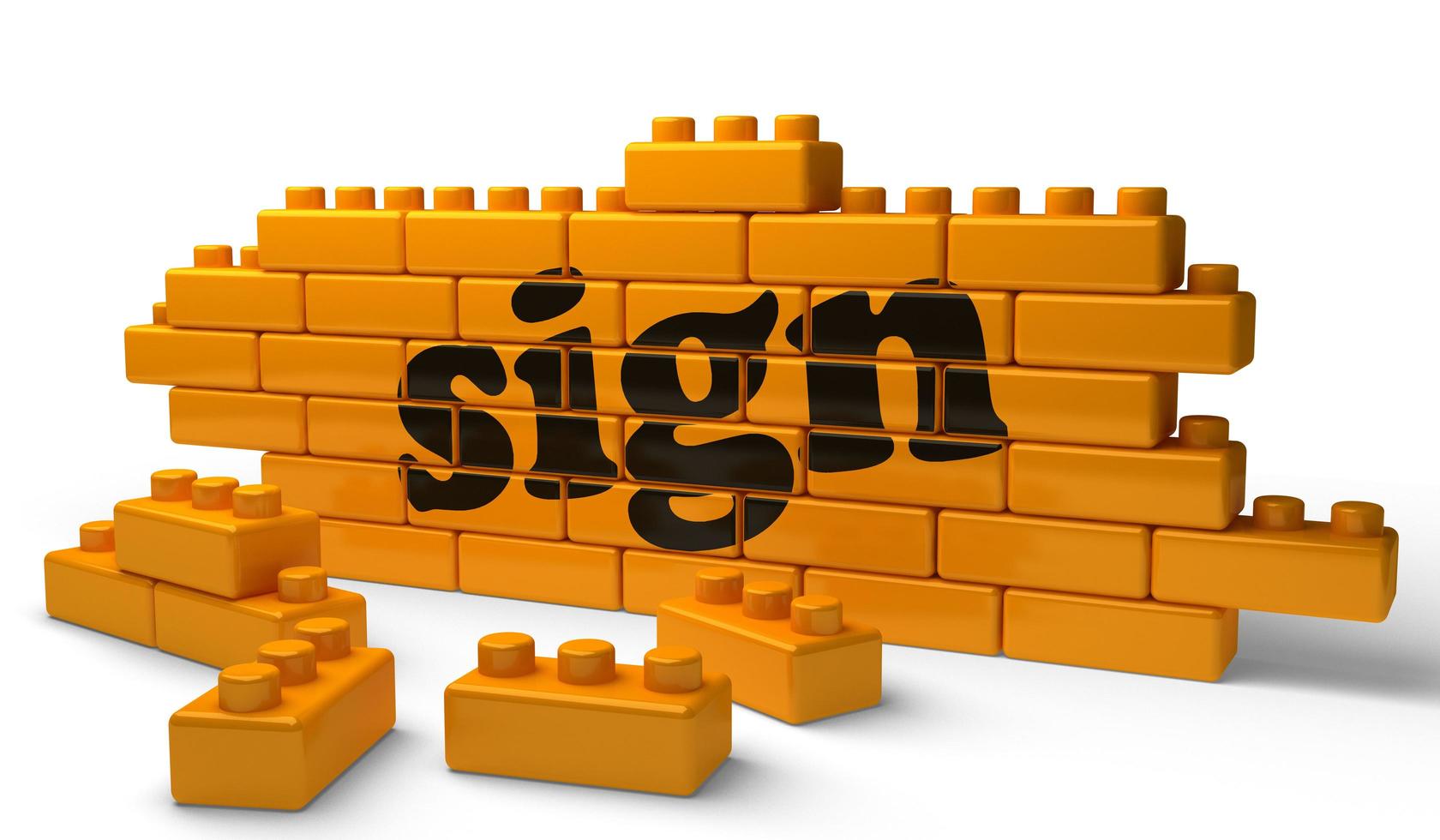 sign word on yellow brick wall photo