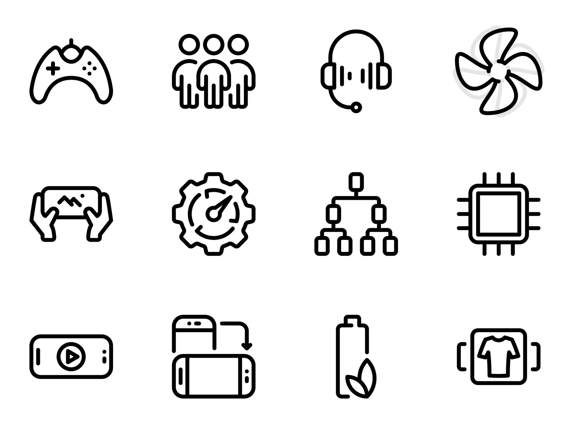 Set of black vector icons, isolated against white background. Flat  illustration on a theme gaming competitions on mobile phones. Line,  outline, stroke 6394795 Vector Art at Vecteezy