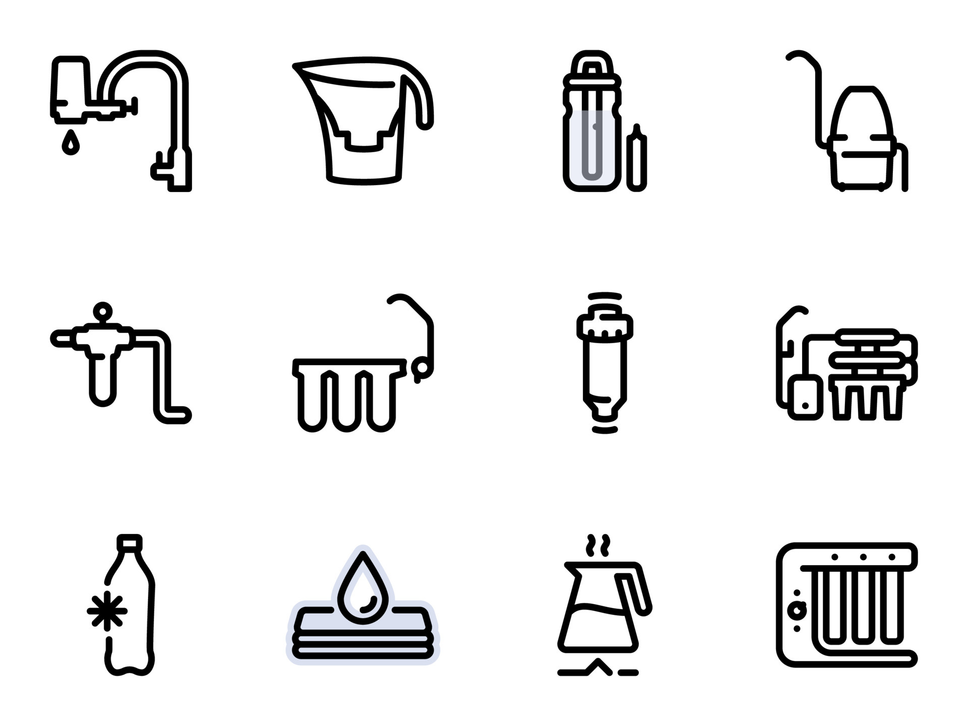 Set of black vector icons, isolated against white background. Illustration  on a theme Water purification methods, types of filters 6394806 Vector Art  at Vecteezy