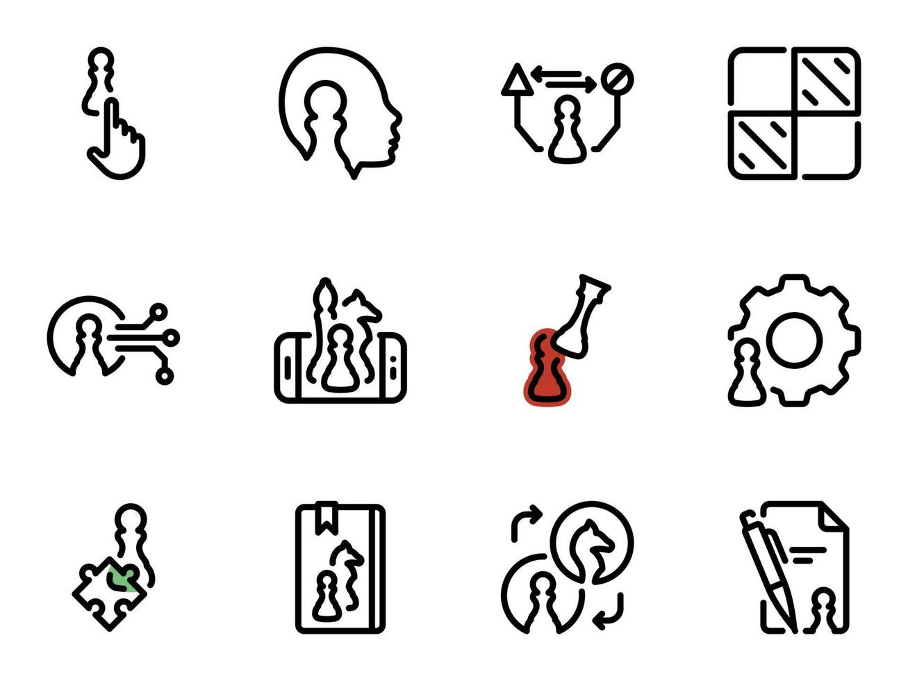Set of black vector icons, isolated against white background. Illustration on a theme Chess tournament