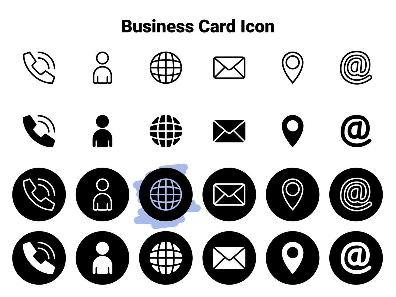 Set of black vector icons, isolated against white background. Flat illustration on a theme business card elements and symbols
