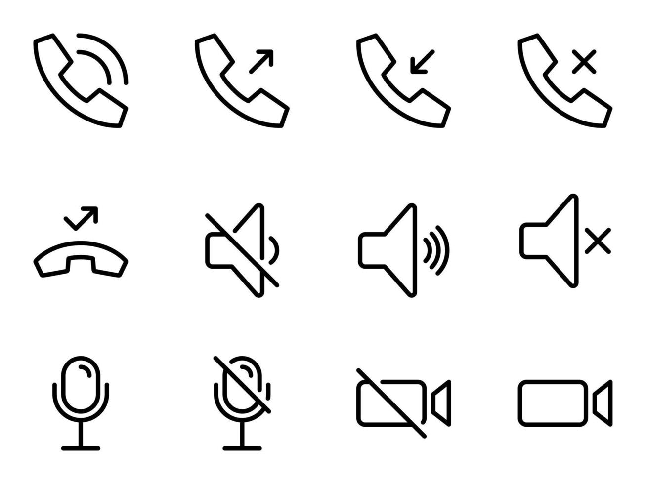 conjunto de iconos de vector negro, aislado sobre fondo blanco. ilustración plana en un tema mensajes de voz, iconos web de interfaz de teléfono móvil