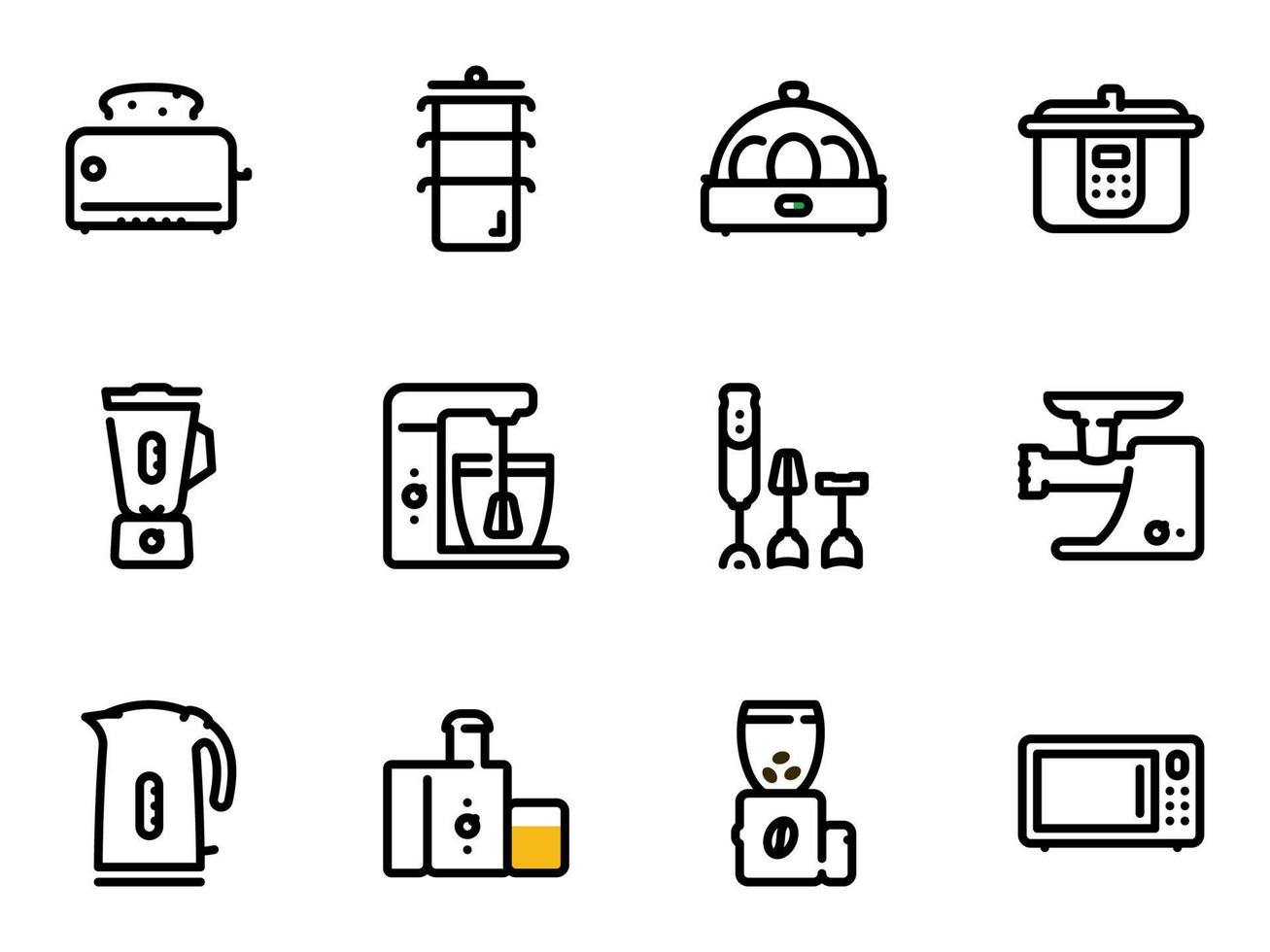 conjunto de iconos de vector negro, aislado sobre fondo blanco. ilustración sobre un tema de electrodomésticos de cocina