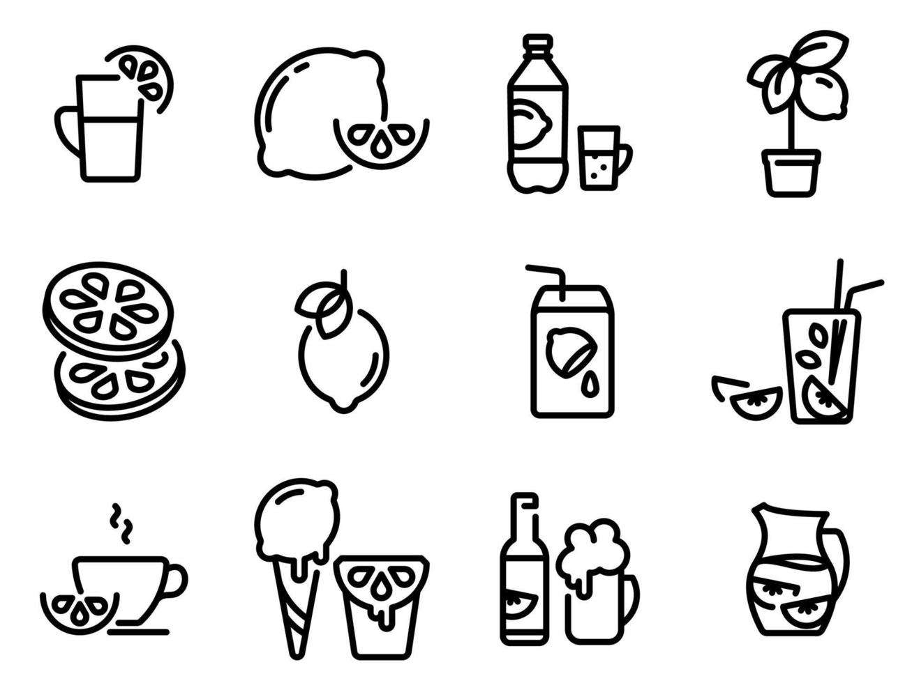Simple vector icons. Flat illustration on a theme lemon, lime