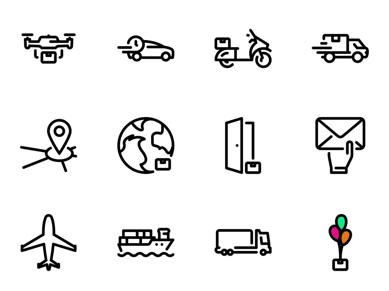 conjunto de iconos de vector negro, aislado sobre fondo blanco. ilustración sobre un servicio temático para la entrega de mercancías