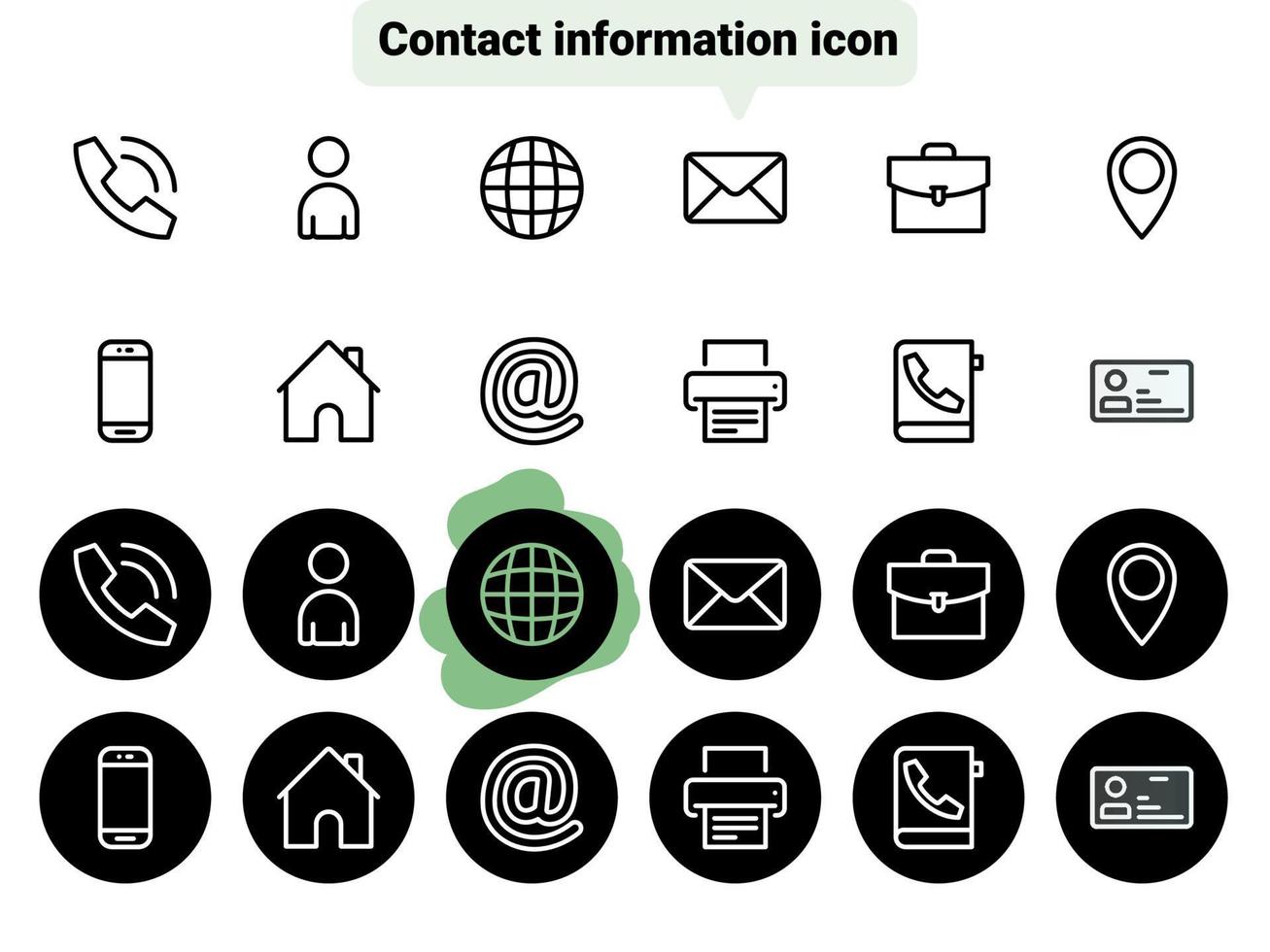 Set of black vector icons, isolated against white background. Flat illustration on a theme contact details, basic information. Line, outline, stroke