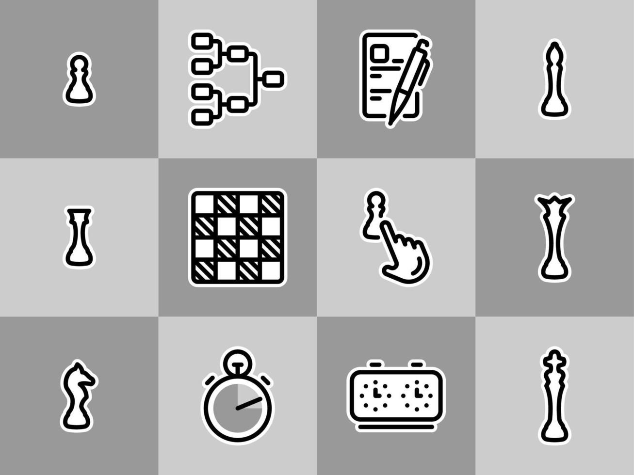 conjunto de iconos de vector negro, aislado sobre fondo blanco. ilustración sobre un tema los elementos principales de las competiciones de ajedrez