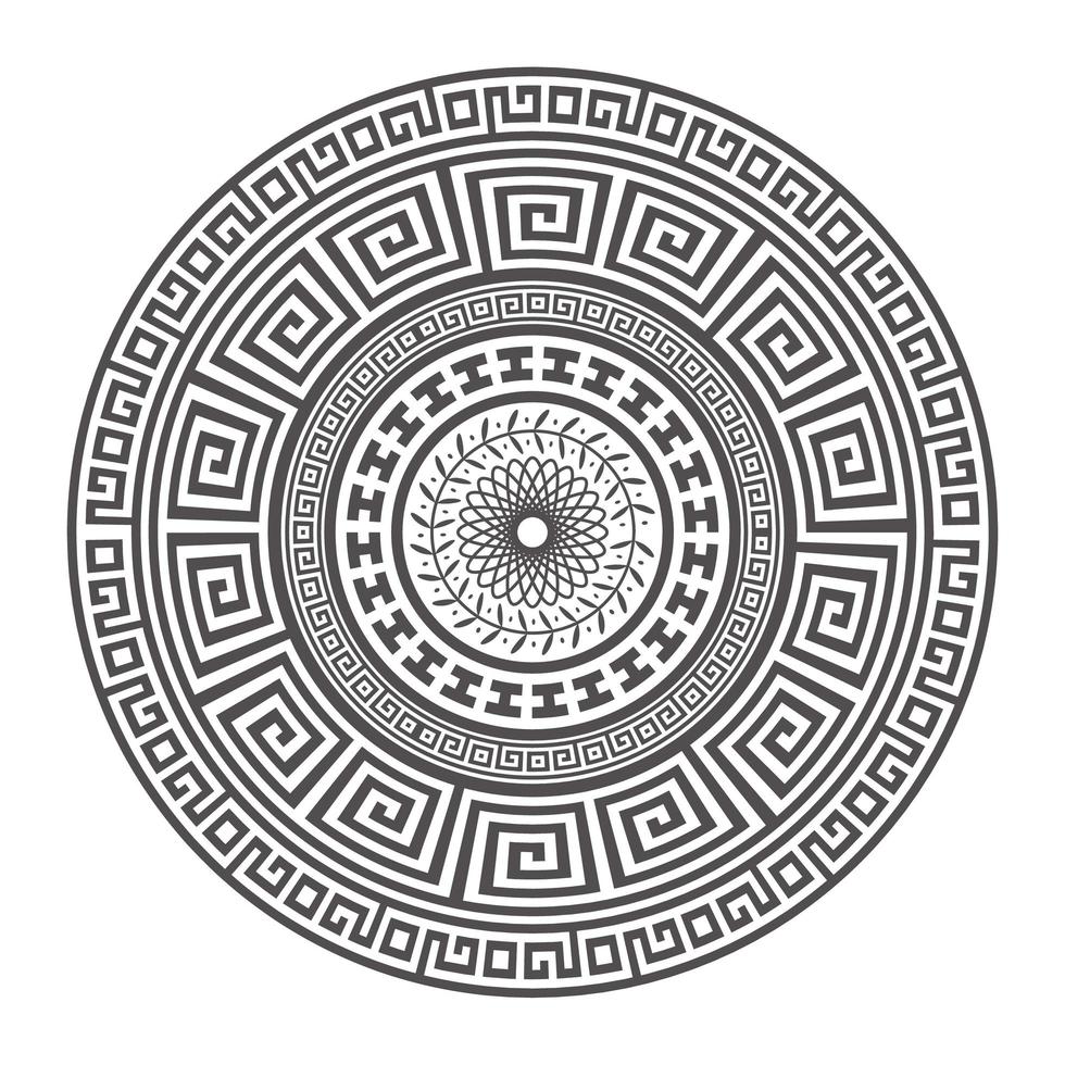 círculo de diseño de mandala griego. bordes redondos de meandros. patrones de elementos de decoración. ilustración vectorial aislado sobre fondo blanco vector