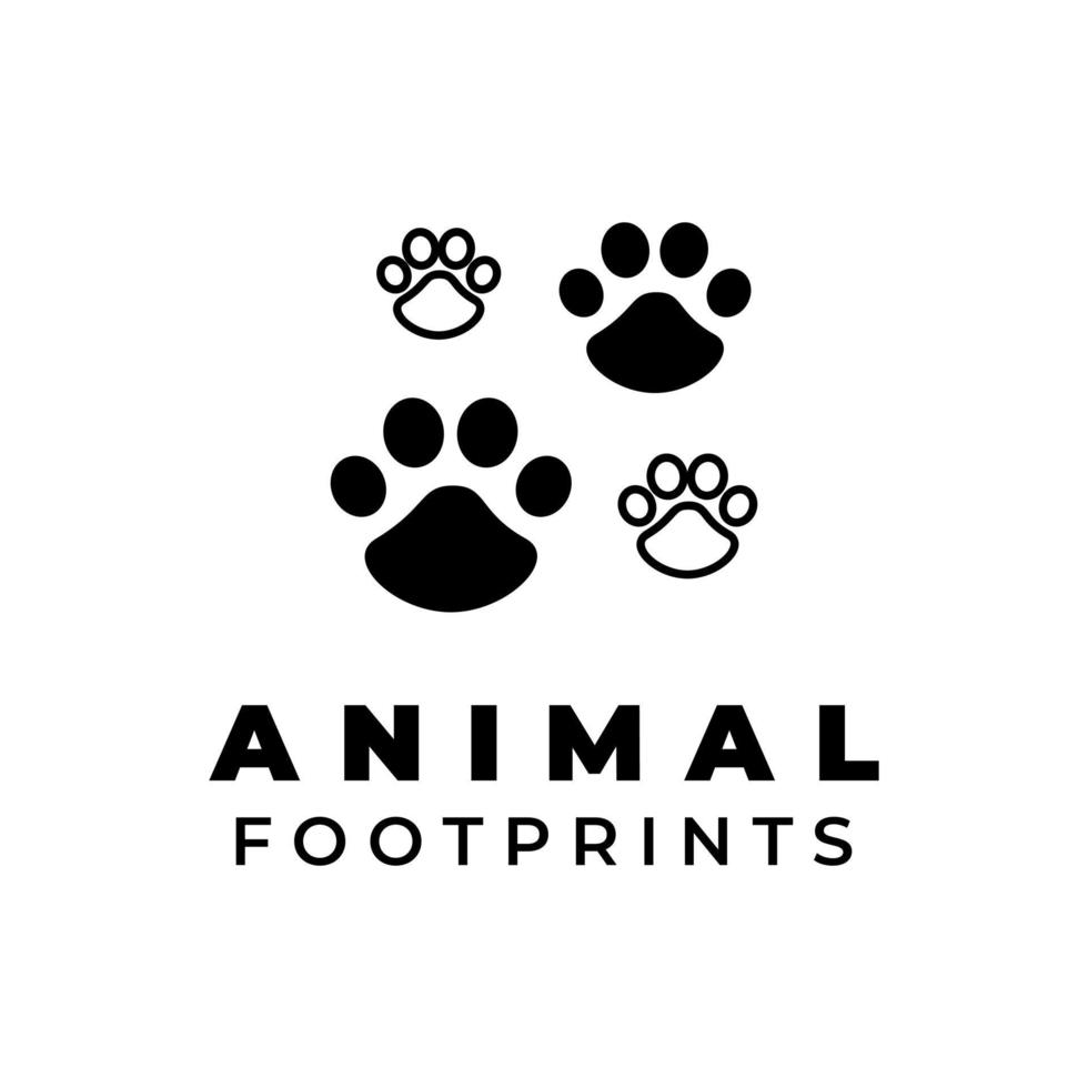 plantillas de logotipo, símbolos e iconos con forma de huellas de animales. siluetas de huellas de gatos, perros y otras mascotas. vector