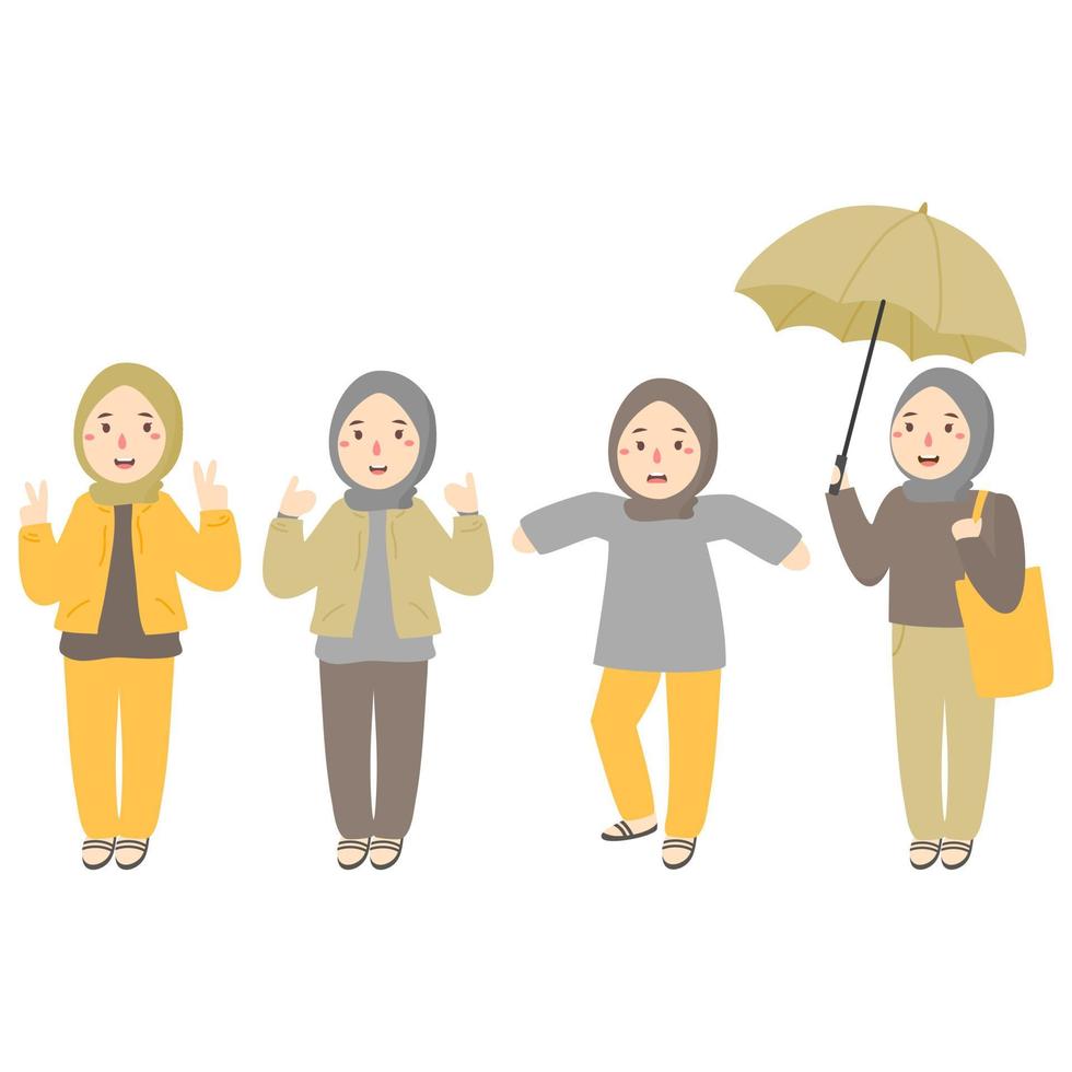 Various activities of muslim women wearing the hijab vector