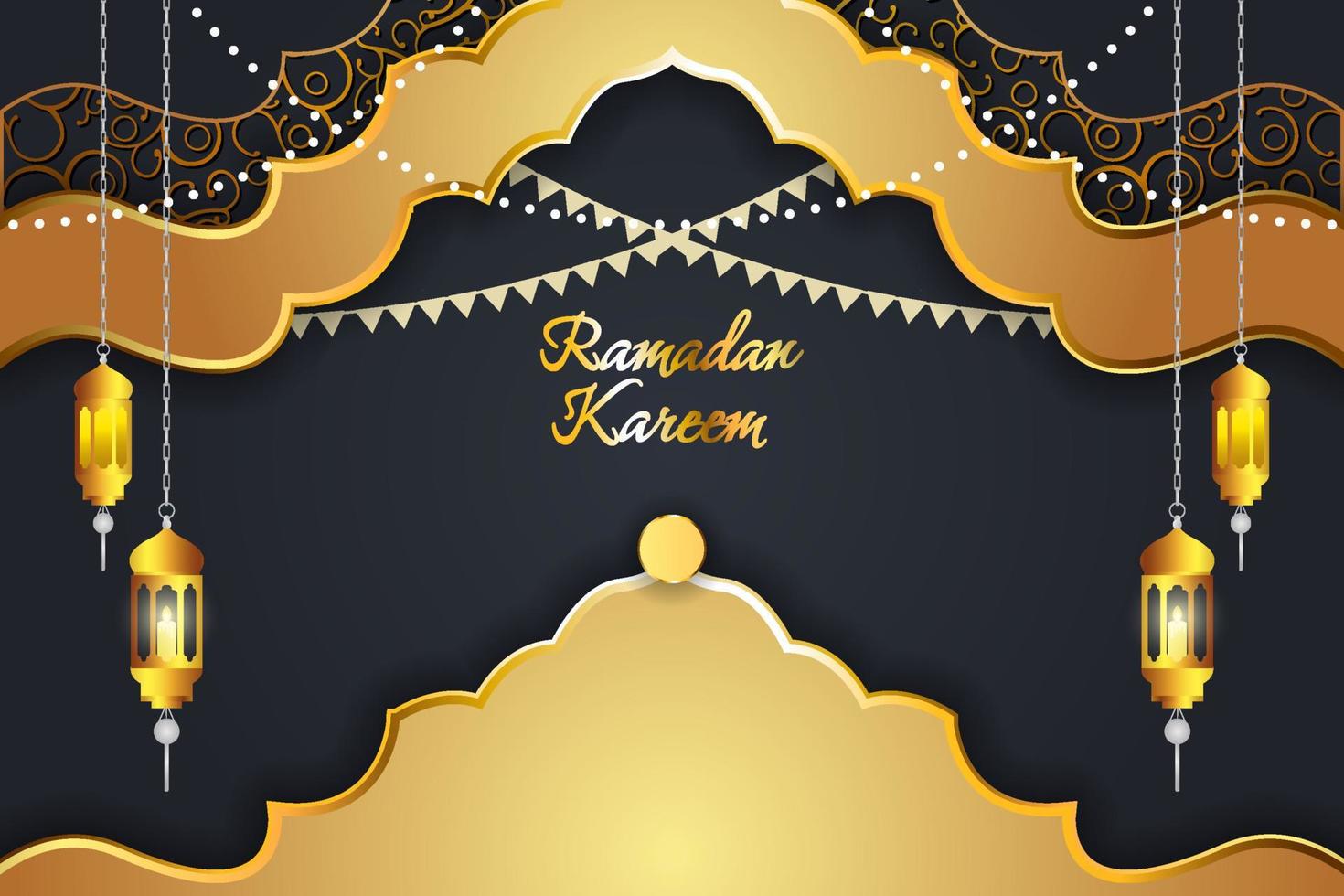 Ramadan Kareem Islamic background black and gold vector