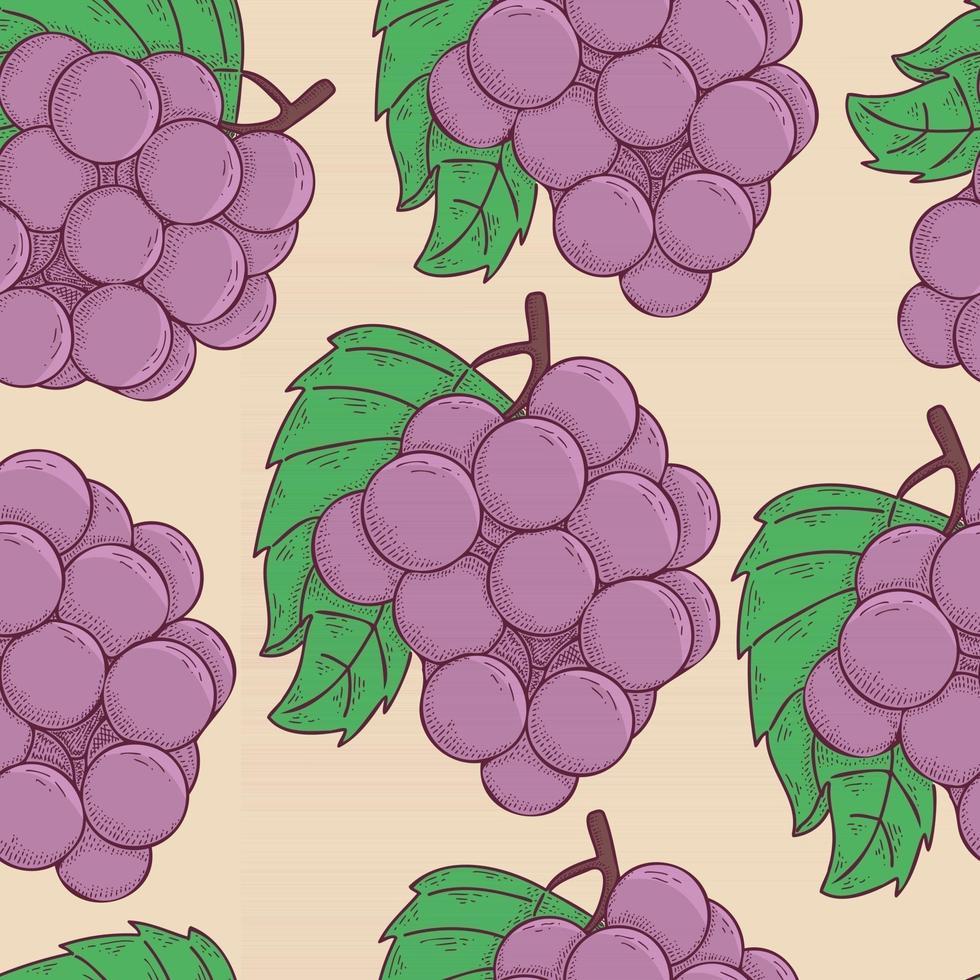 uva fruta mano dibujada vector ilustración patrón sin costuras
