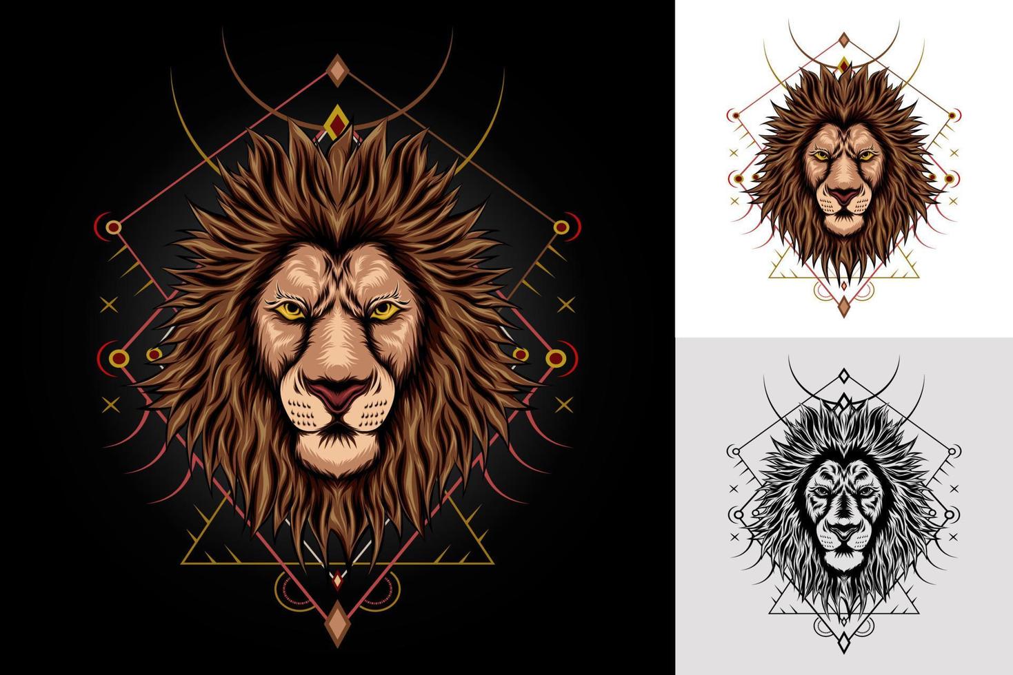 Lion Head Design Illustration With Ornament Background vector