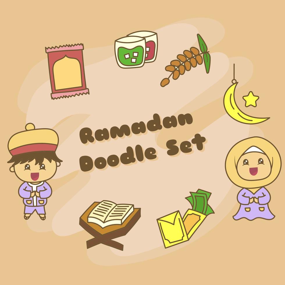 ramadan doodle set hand draw style vector