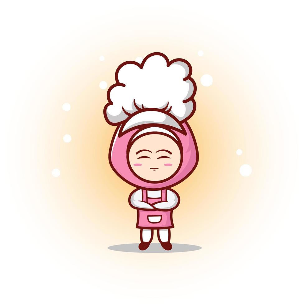 female muslim chef cartoon wearing chef hat vector