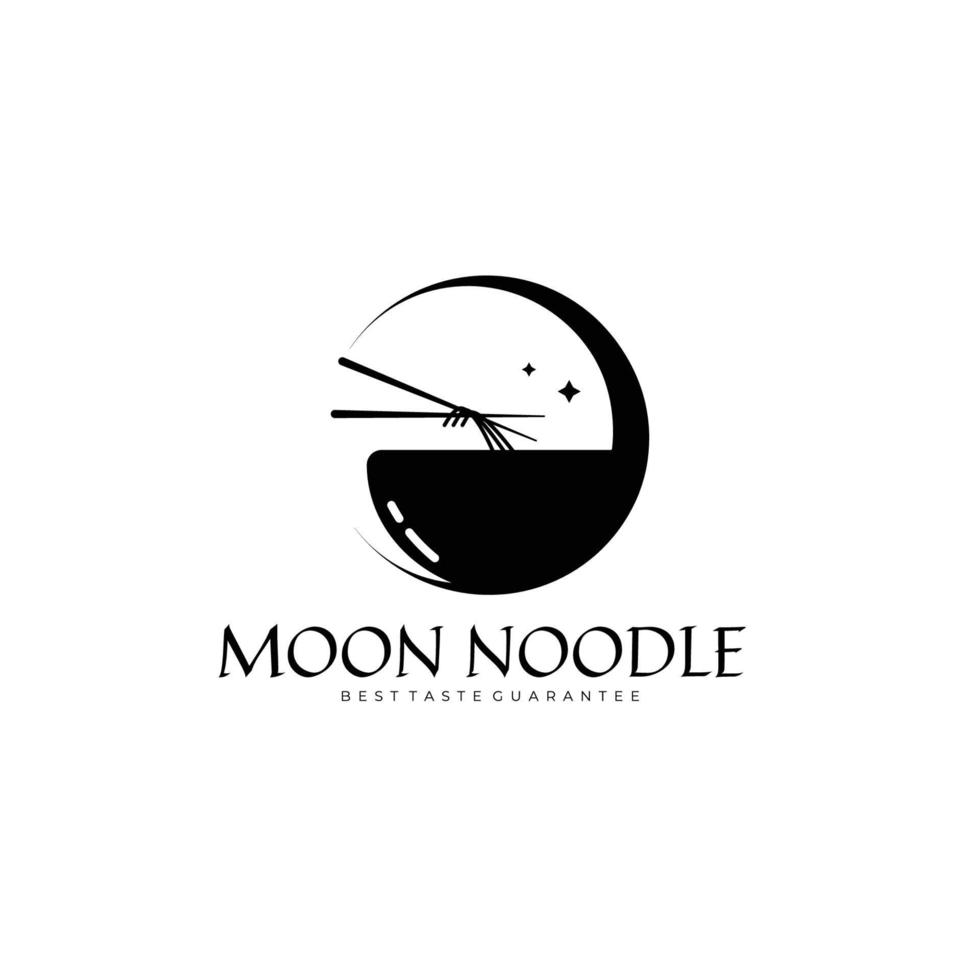 Moon noodle logo design inspiration. Food silhouette logo template. Vector Illustration